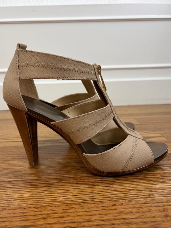 MICHAEL Michael Kors Shoes - MK Berkley Snake-embossed Leather T-strap Nude Sandals (10)